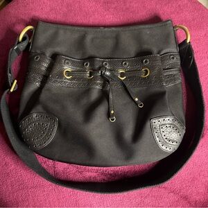 Chic Black Shoulder Bag with Gold Accents